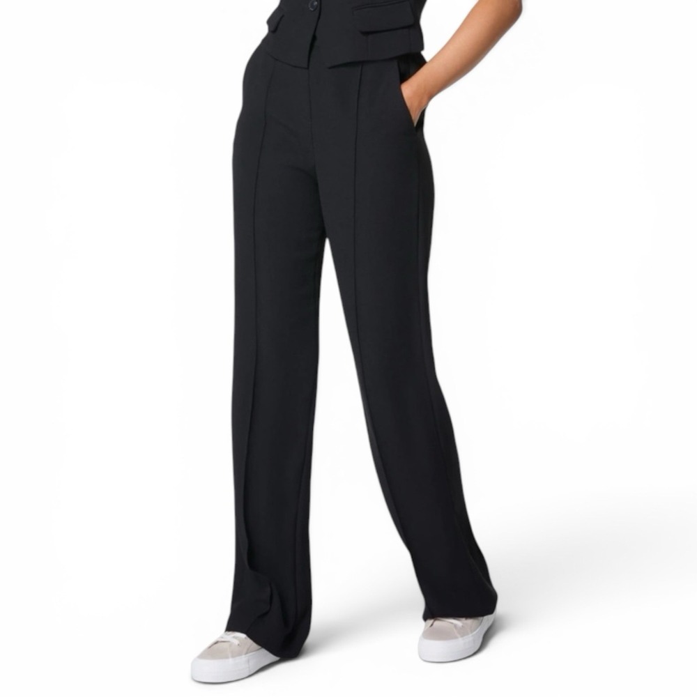 Spanx Carefree Crepe Pleated Wide Leg Pull On Trouser Pants Black Sz XL NWT